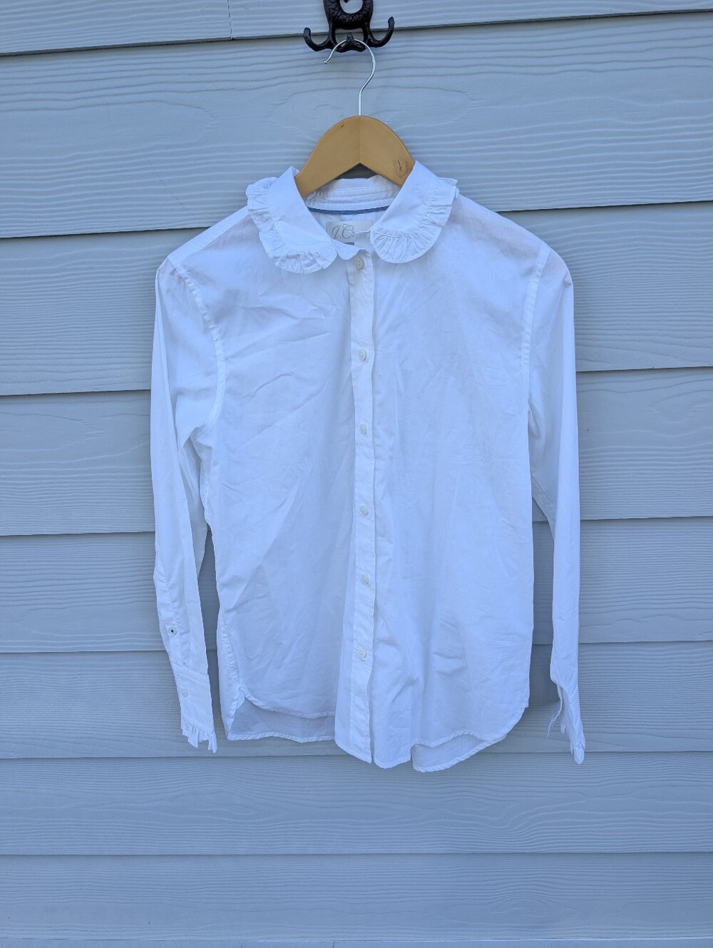 J Crew Blouse Size 6 White Cotton Collar Long Sleeve Buttondown Classic Preppy - Picture 2 of 6